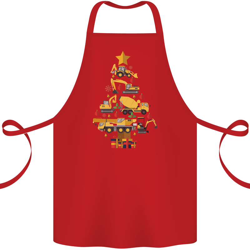 Construction Christmas Tree Digger Lorry Crane Cotton Apron 100% Organic Red