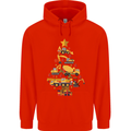 Construction Christmas Tree Digger Lorry Crane Mens 80% Cotton Hoodie Bright Red