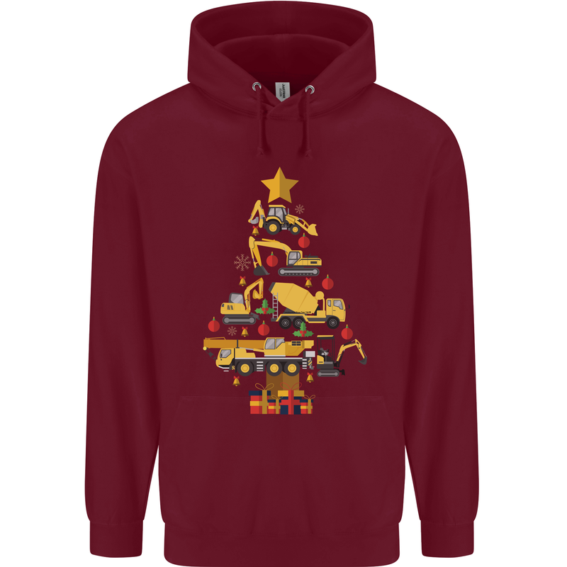 Construction Christmas Tree Digger Lorry Crane Mens 80% Cotton Hoodie Maroon