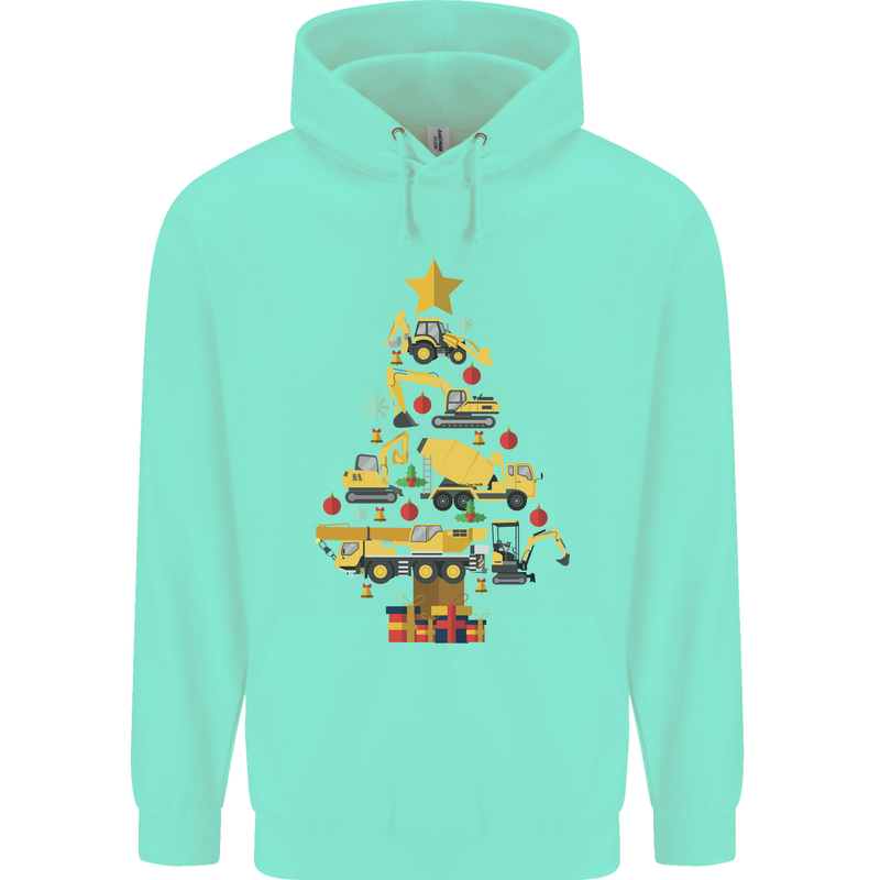 Construction Christmas Tree Digger Lorry Crane Mens 80% Cotton Hoodie Peppermint