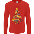 Construction Christmas Tree Digger Lorry Crane Mens Long Sleeve T-Shirt Red