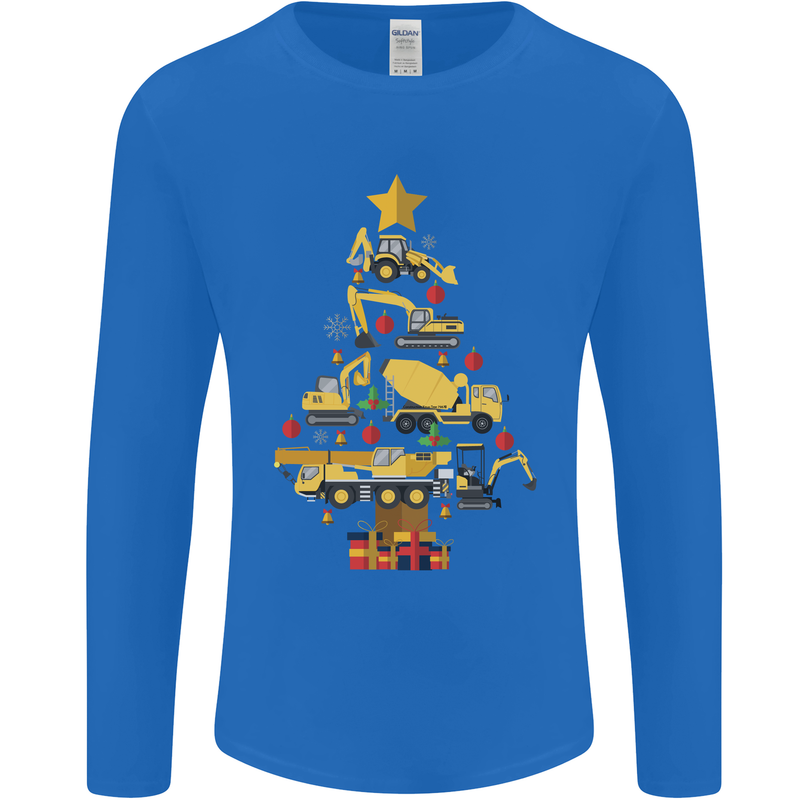 Construction Christmas Tree Digger Lorry Crane Mens Long Sleeve T-Shirt Royal Blue