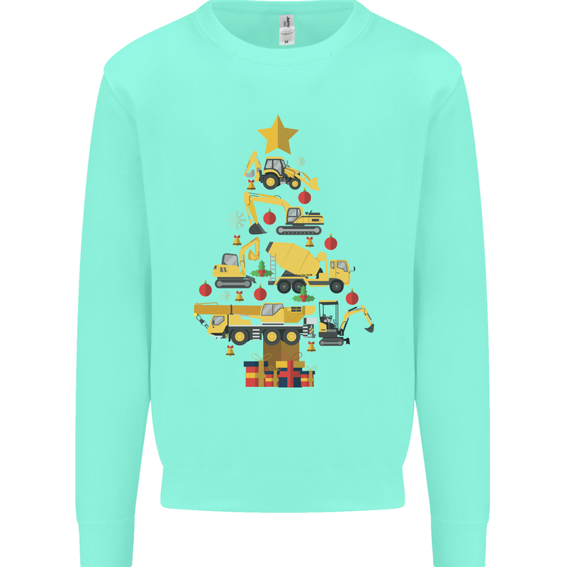 Construction Christmas Tree Digger Lorry Crane Mens Sweatshirt Jumper Peppermint