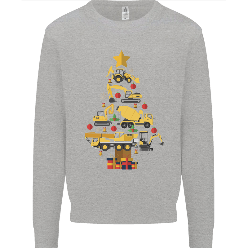 Construction Christmas Tree Digger Lorry Crane Mens Sweatshirt Jumper Sports Grey
