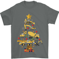 Construction Christmas Tree Digger Lorry Crane Mens T-Shirt 100% Cotton Charcoal