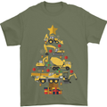 Construction Christmas Tree Digger Lorry Crane Mens T-Shirt 100% Cotton Military Green