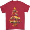 Construction Christmas Tree Digger Lorry Crane Mens T-Shirt 100% Cotton Red