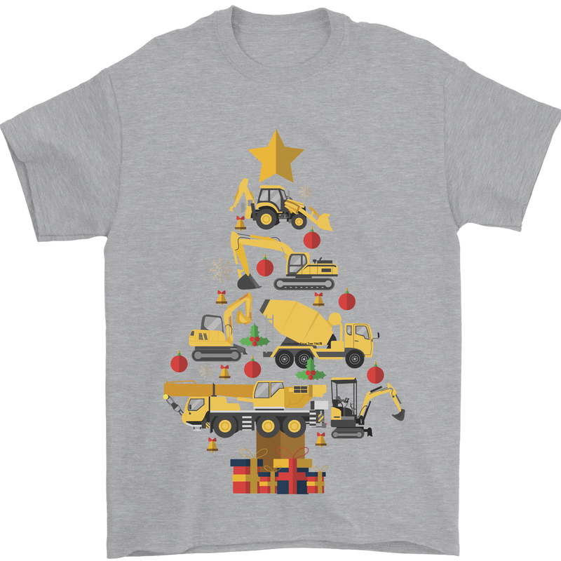 Construction Christmas Tree Digger Lorry Crane Mens T-Shirt 100% Cotton Sports Grey