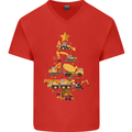 Construction Christmas Tree Digger Lorry Crane Mens V-Neck Cotton T-Shirt Red