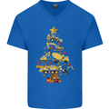 Construction Christmas Tree Digger Lorry Crane Mens V-Neck Cotton T-Shirt Royal Blue