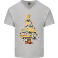 Construction Christmas Tree Digger Lorry Crane Mens V-Neck Cotton T-Shirt Sports Grey