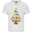 Construction Christmas Tree Digger Lorry Crane Mens V-Neck Cotton T-Shirt White