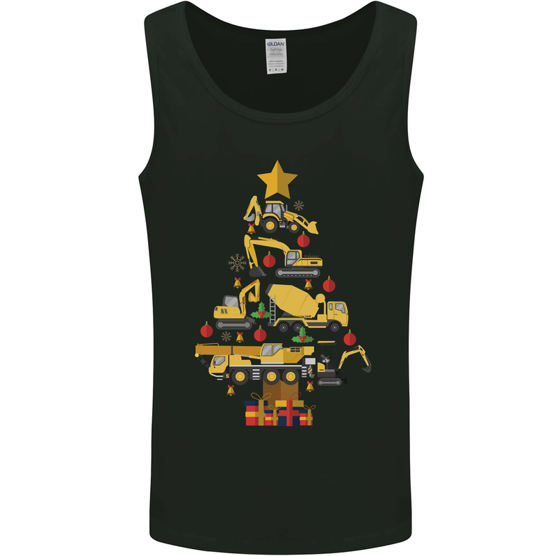 Construction Christmas Tree Digger Lorry Crane Mens Vest Tank Top Black