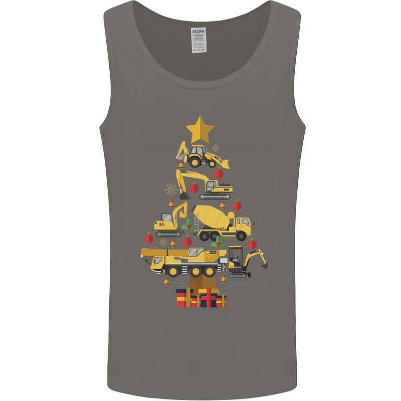 Construction Christmas Tree Digger Lorry Crane Mens Vest Tank Top Charcoal