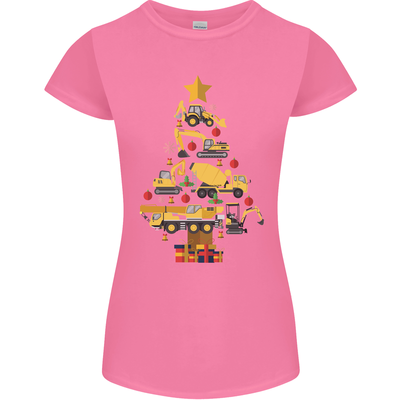 Construction Christmas Tree Digger Lorry Crane Womens Petite Cut T-Shirt Azalea