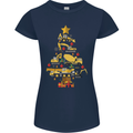 Construction Christmas Tree Digger Lorry Crane Womens Petite Cut T-Shirt Navy Blue