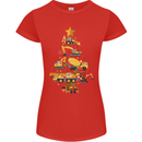 Construction Christmas Tree Digger Lorry Crane Womens Petite Cut T-Shirt Red