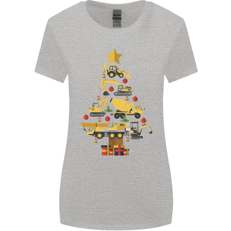 Construction Christmas Tree Digger Lorry Crane Womens Wider Cut T-Shirt Sports Grey