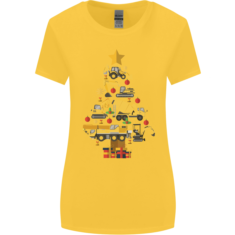 Construction Christmas Tree Digger Lorry Crane Womens Wider Cut T-Shirt Yellow