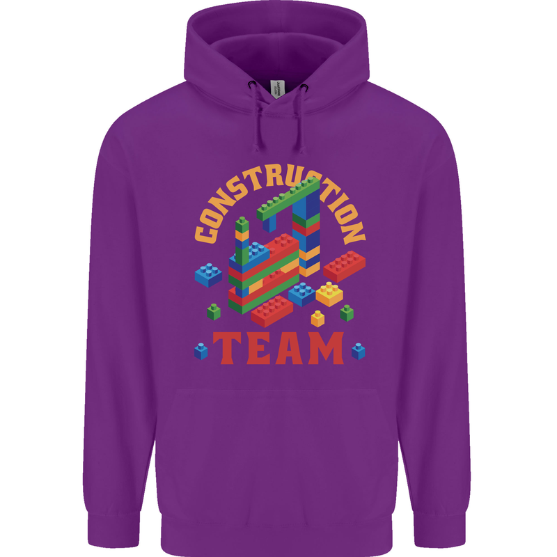 Construction Funny Building Blocks Bricks Childrens Kids Hoodie Purple