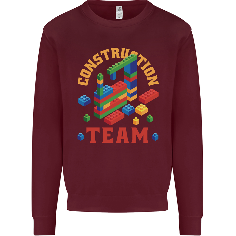 Construction Funny Building Blocks Bricks Kids Sweatshirt Jumper Maroon