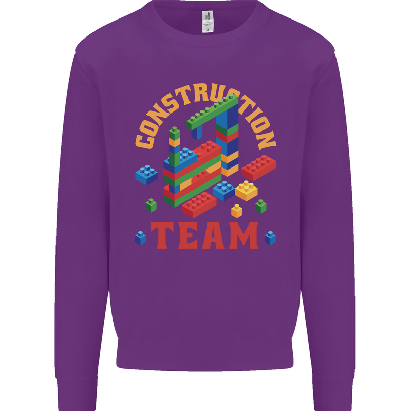 Construction Funny Building Blocks Bricks Kids Sweatshirt Jumper Purple