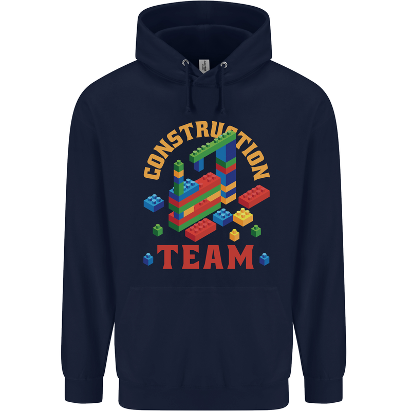 Construction Funny Building Blocks Bricks Mens 80% Cotton Hoodie Navy Blue