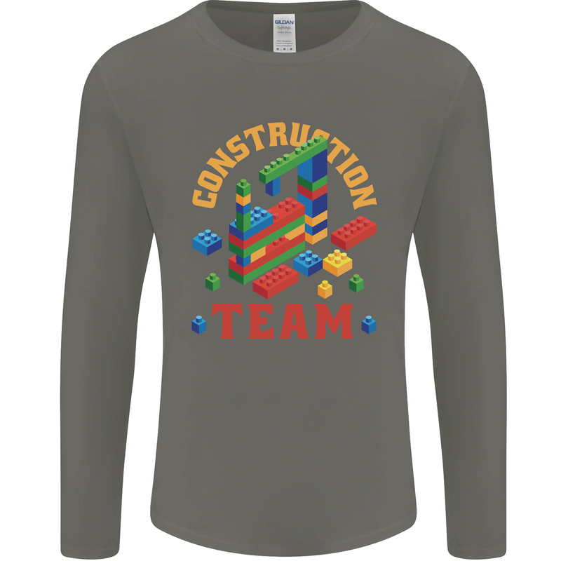 Construction Funny Building Blocks Bricks Mens Long Sleeve T-Shirt Charcoal
