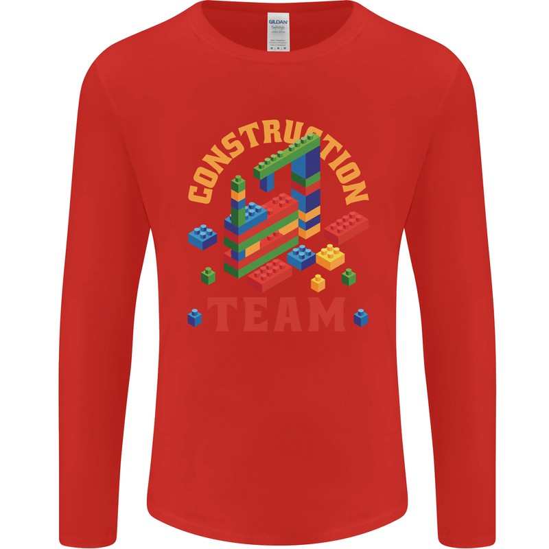 Construction Funny Building Blocks Bricks Mens Long Sleeve T-Shirt Red