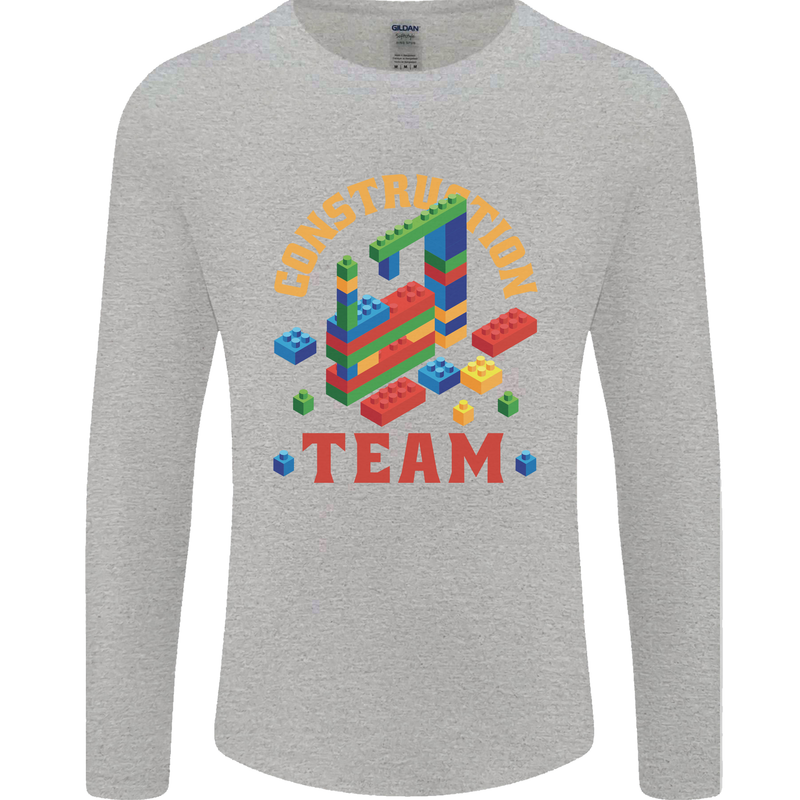 Construction Funny Building Blocks Bricks Mens Long Sleeve T-Shirt Sports Grey