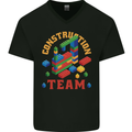 Construction Funny Building Blocks Bricks Mens V-Neck Cotton T-Shirt Black