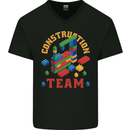 Construction Funny Building Blocks Bricks Mens V-Neck Cotton T-Shirt Black