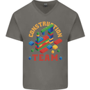 Construction Funny Building Blocks Bricks Mens V-Neck Cotton T-Shirt Charcoal