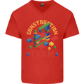 Construction Funny Building Blocks Bricks Mens V-Neck Cotton T-Shirt Red