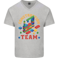 Construction Funny Building Blocks Bricks Mens V-Neck Cotton T-Shirt Sports Grey