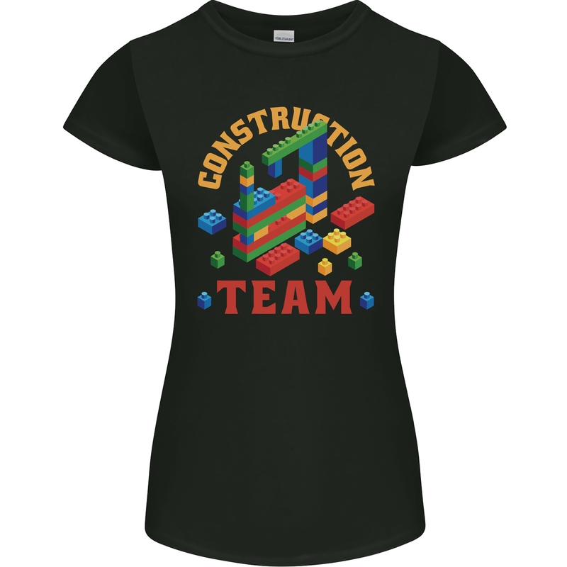 Construction Funny Building Blocks Bricks Womens Petite Cut T-Shirt Black