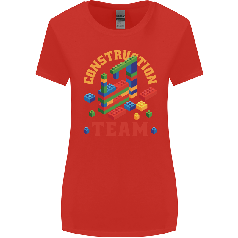 Construction Funny Building Blocks Bricks Womens Wider Cut T-Shirt Red