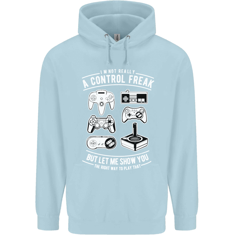 Control Freak Funny Gaming Gamer Childrens Kids Hoodie Light Blue
