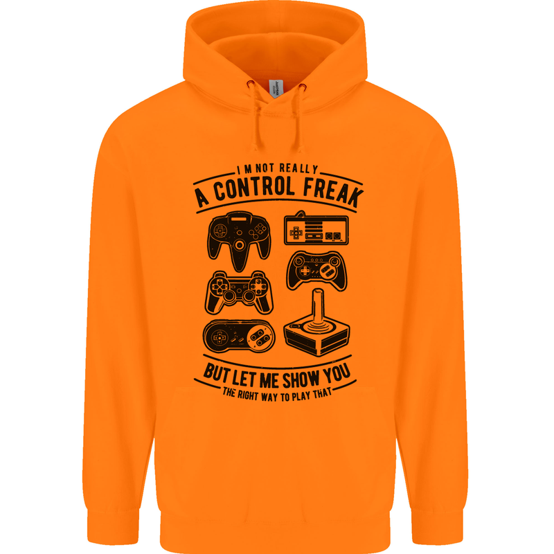 Control Freak Funny Gaming Gamer Childrens Kids Hoodie Orange