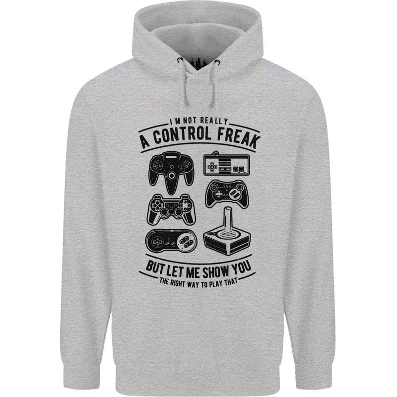 Control Freak Funny Gaming Gamer Childrens Kids Hoodie Sports Grey