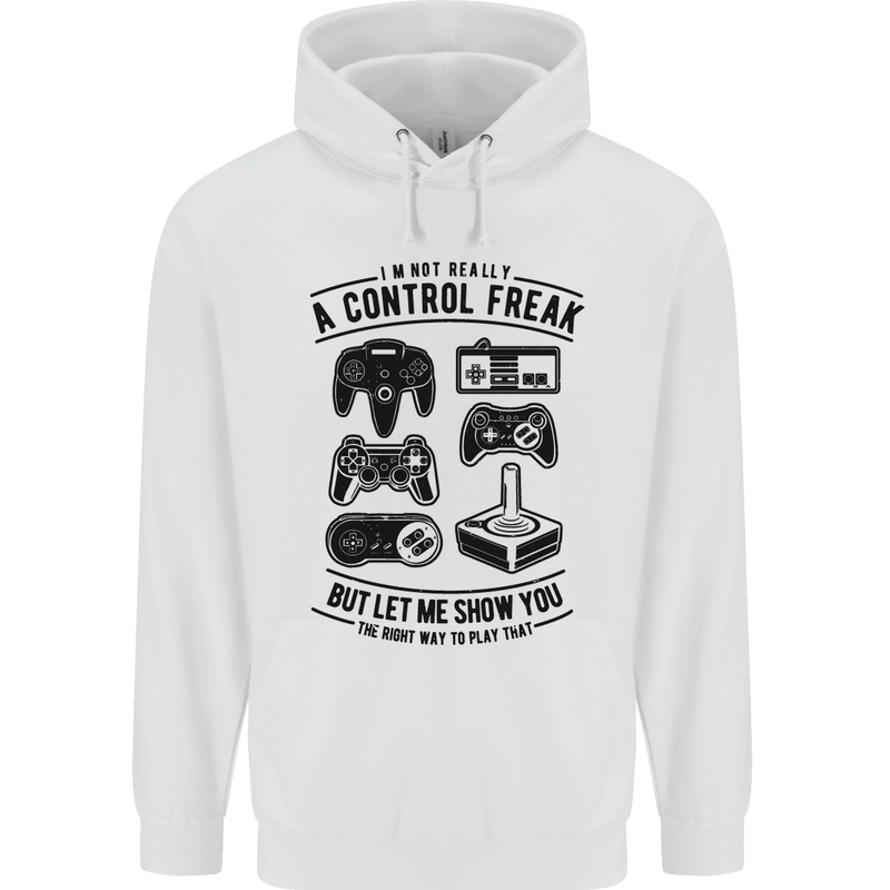 Control Freak Funny Gaming Gamer Childrens Kids Hoodie White