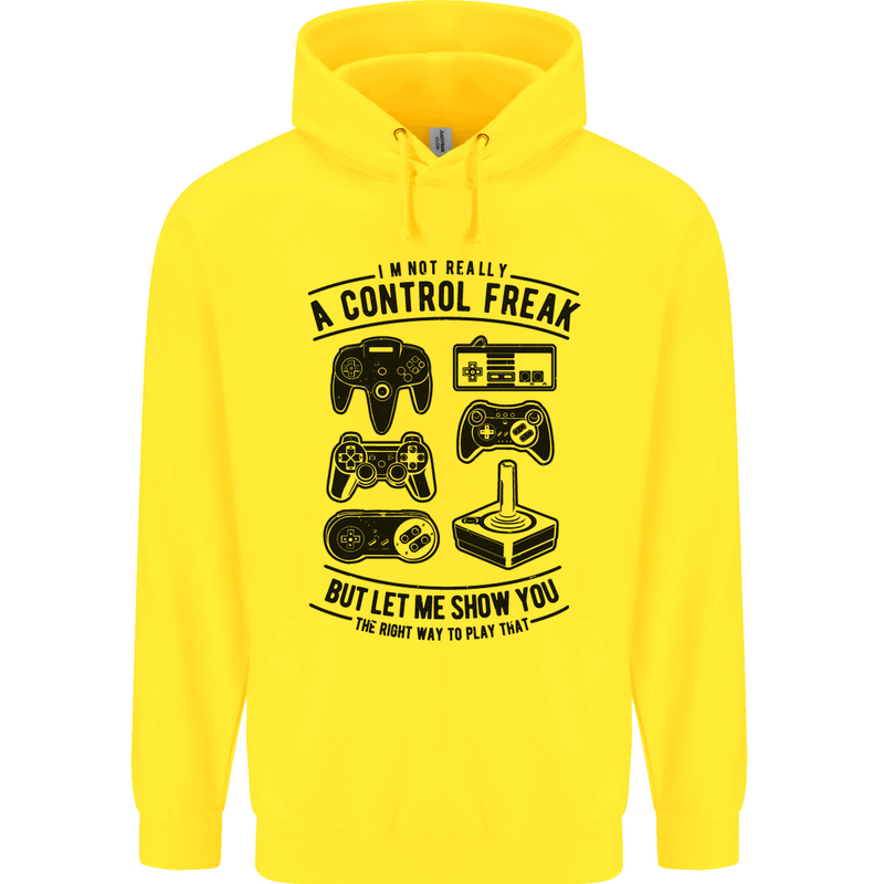 Control Freak Funny Gaming Gamer Childrens Kids Hoodie Yellow
