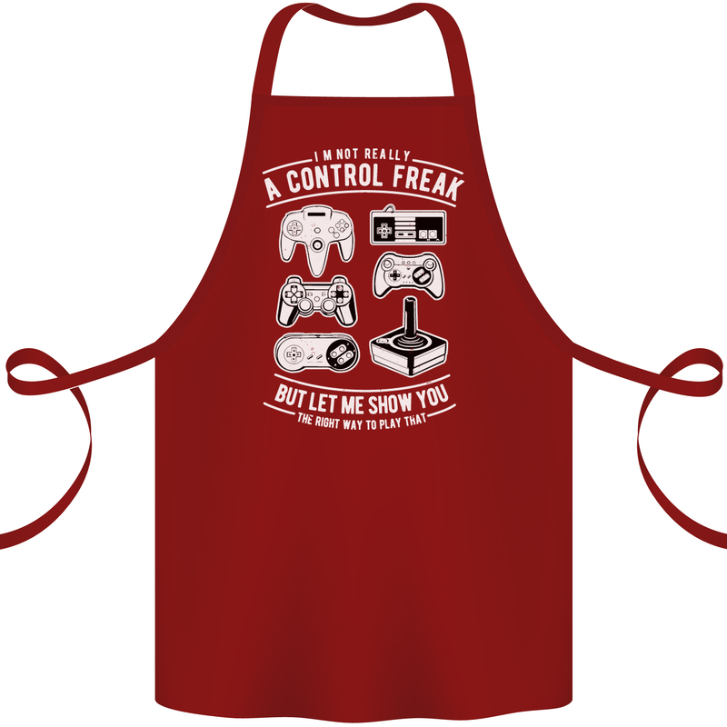 Control Freak Funny Gaming Gamer Cotton Apron 100% Organic Maroon