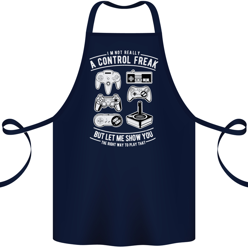 Control Freak Funny Gaming Gamer Cotton Apron 100% Organic Navy Blue