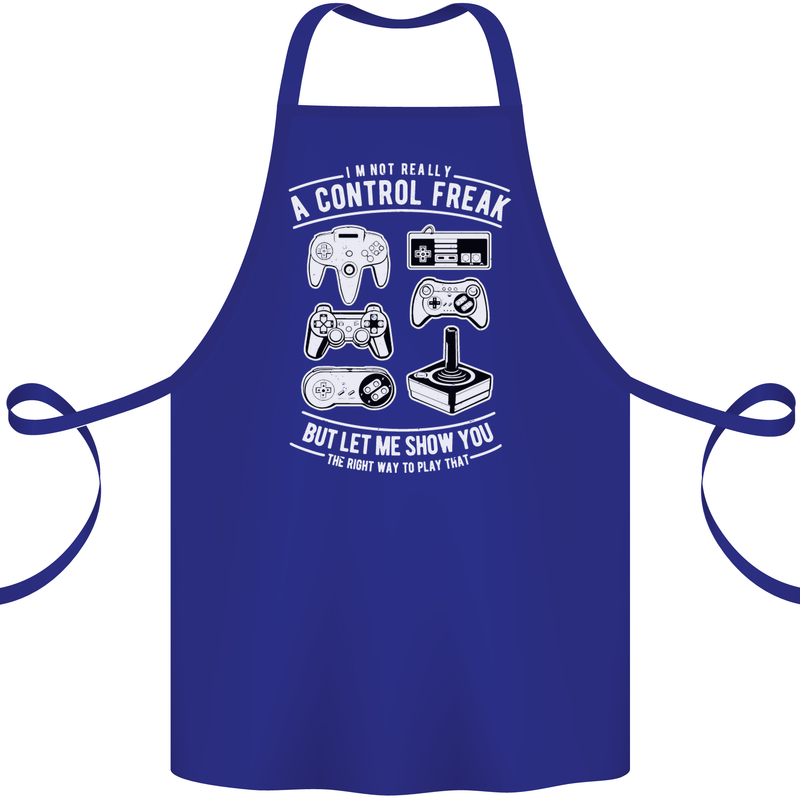 Control Freak Funny Gaming Gamer Cotton Apron 100% Organic Royal Blue