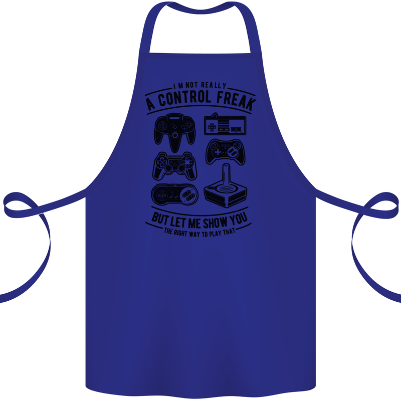 Control Freak Funny Gaming Gamer Cotton Apron 100% Organic Royal Blue