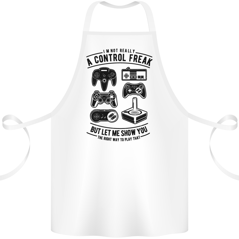 Control Freak Funny Gaming Gamer Cotton Apron 100% Organic White