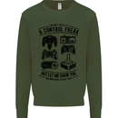 Control Freak Funny Gaming Gamer Kids Sweatshirt Jumper Forest Green