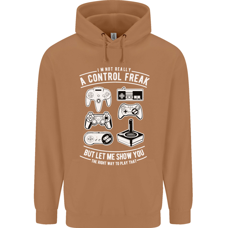 Control Freak Funny Gaming Gamer Mens 80% Cotton Hoodie Caramel Latte