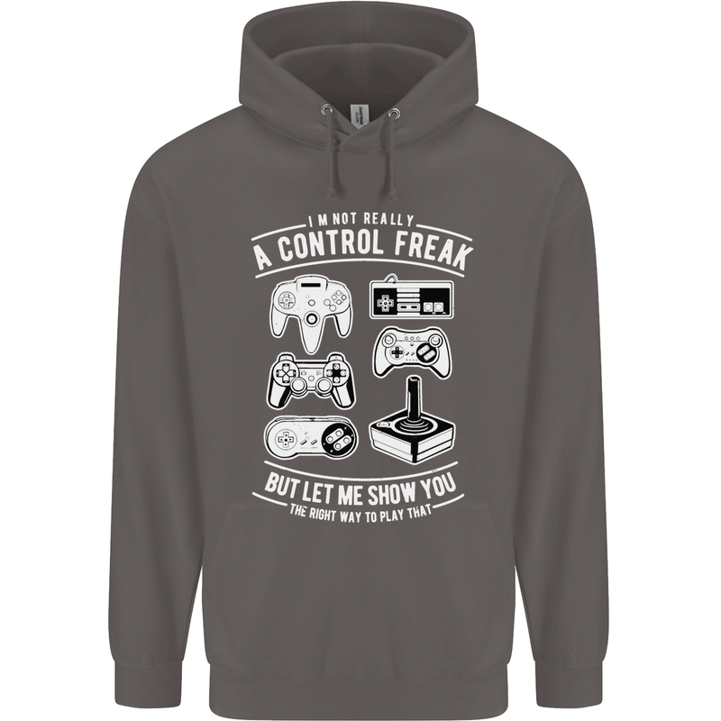 Control Freak Funny Gaming Gamer Mens 80% Cotton Hoodie Charcoal